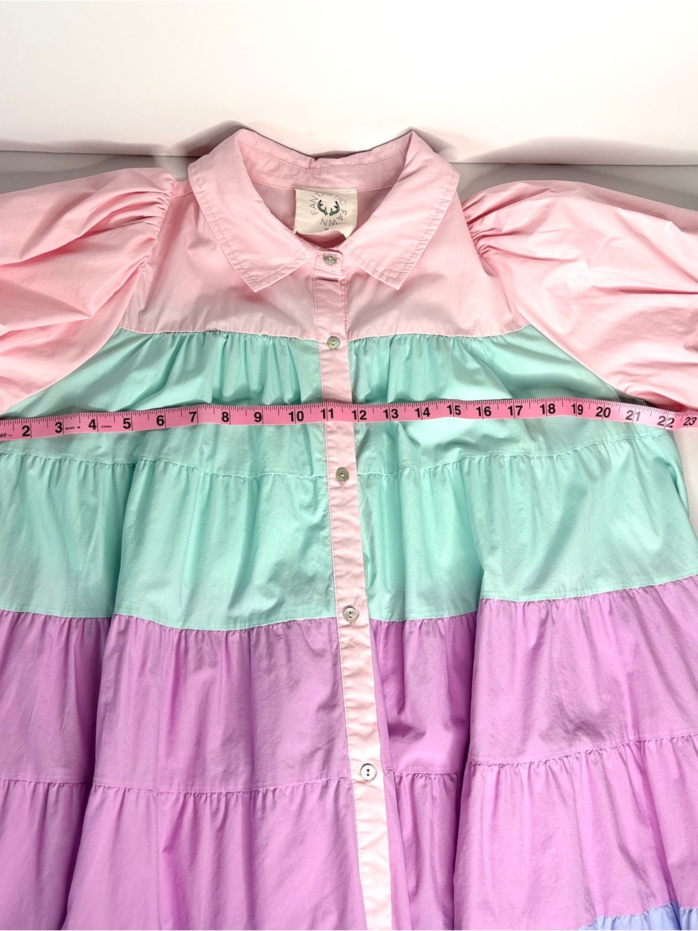 Dress Colorblock Pastel Tiered Babydoll Button-Front Pink Mint blue collared M - Picture 5 of 7
